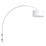 Steel-colored arc / wall lamp Sparkled Light 8142ST with white linen barrel shade