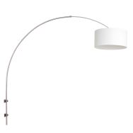 Steel-colored arc / wall lamp Sparkled Light 8144ST with white coarse linen barrel shade