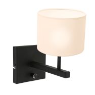 Black wall lamp Stang 8171ZW with switch and white linen shade