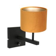 Black wall lamp Stang 8176ZW with switch and gold velvet fabric shade