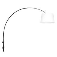 Black arc wall lamp Sparkled Light 8192ZW with white tapered linen shade