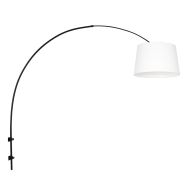 Black arc wall lamp Sparkled Light 8193ZW with white tapered coarse linen shade