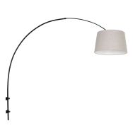 Black arc wall lamp Sparkled Light 8194ZW with gray tapered linen shaden