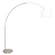 Steel-colored floor lamp arc lamp Sparkled Light 9675ST with white coarse linen tapered shade