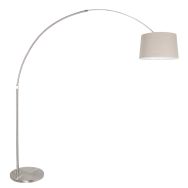 Steel-colored floor lamp arc lamp Sparkled Light 9676ST with gray tapered coarse linen shade
