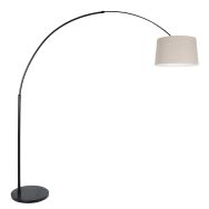 Black floor lamp / arc lamp Sparkled Light 9830ZW with gray linen tapered shade
