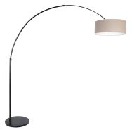 Black floor lamp / arc lamp Sparkled Light 9900ZW with gray linen shade