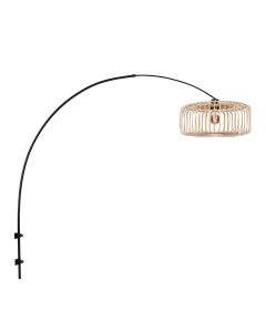 Schwarze Bogenwandleuchte Sparkled Light 4151ZW mit natürlichem Bambusschirm