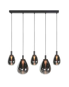 5-lichts Hanglamp 4197ZW – Zwart met Smoke Glas