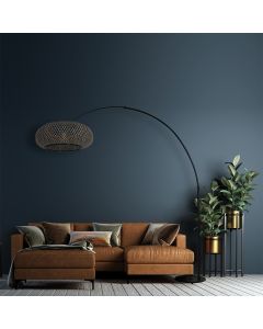Zwarte vloerlamp / booglamp Sparkled Light 7508ZW met zwart - blank bamboe kap