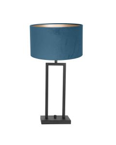 Black table lamp Stang 8215ZW with rotary switch and blue velvet shade