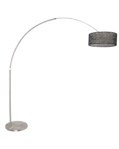 Lampadaire en acier brossé / lampe arquée Sparkled Light 9681ST avec abat-jour noir Sizoflor