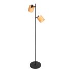 Vloerlamp Bambus 3670ZW Zwart 2 lichts met houten kapjes