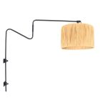 Zwarte wandlamp met zwenkarm Linstrom 3721ZW met naturel gras kap