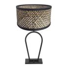 Zwarte tafellamp Stang 3751ZW met naturel zwart bamboe kap en aan / uit schakelaar