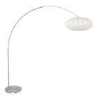 Staalkleurige vloerlamp booglamp Sparkled Light 3806ST met wit zijden kap van 60cm