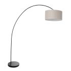 Booglamp Solva 3898ZW zwart met een grijs linnen lampenkap