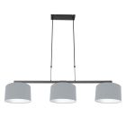 Black 3-light hanging lamp Stang 3951ZW with denim blue linen shades