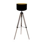 Vloerlamp Triek 4107ZW driepoot met een zwart goud linnen kap