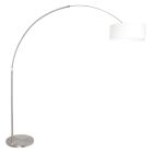 Stahlfarbene Stehleuchte Bogenleuchte Sparkled Light 9903ST mit grobem weißem Leinenschirm