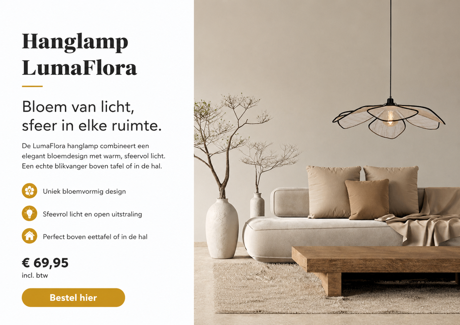 Afbeelding hanglamp LumaFlora, bruine bladen aan zwart snoer