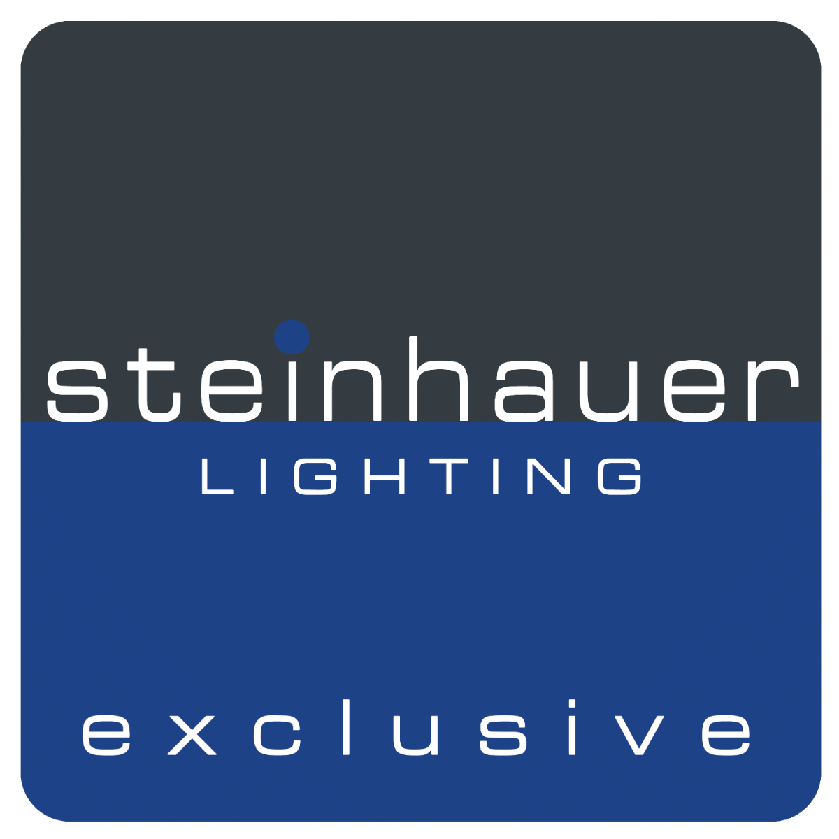 Steinhauer Exclusive logo witte letters en blauw grijze achtergrond